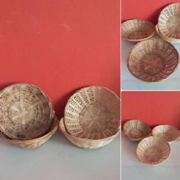 Set 6 cestini rotondi in bambù intrecciato naturale porta pane frutta stile rustico - Set 6 cestini rotondi in bambù intrecciato naturale porta pane frutta stile rustico
