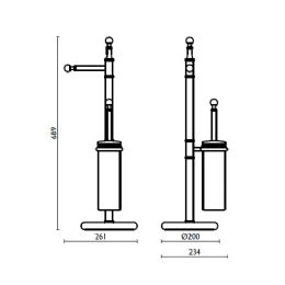Piantana con porta rotolo e porta scopino in ottone h 69 cm RE 634 - RE 634 Cromo 51