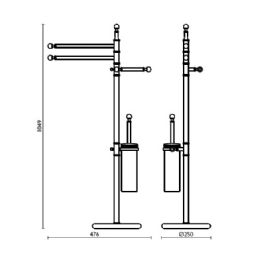 Piantana con 2 porta salvietta, porta rotolo e porta scopino in ottone h 105 cm RE 646 - RE 646 Cromo 51