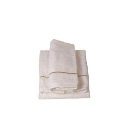 Coppia asciugamani viso/bidet in puro cotone - spugna 500 gr con - Coppia asciugamani viso/bidet in puro cotone - spugna 500 gr con “riga orizzontale”- panna/riga oro