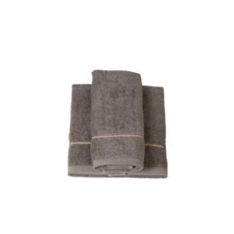 Coppia asciugamani viso/bidet in puro cotone - spugna 500 gr con - Coppia asciugamani viso/bidet in puro cotone - spugna 500 gr con “riga orizzontale”- tortora /riga beige