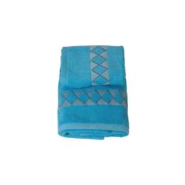 Coppia asciugamani viso/bidet in puro cotone - spugna 500 gr con “rombi” - Coppia asciugamani viso/bidet in puro cotone - spugna 500 gr con “rombi” azzurro