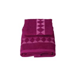 Coppia asciugamani viso/bidet in puro cotone - spugna 500 gr con “rombi” - Coppia asciugamani viso/bidet in puro cotone - spugna 500 gr con “rombi” fucsia/rosa