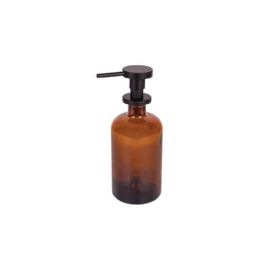 Dosatore sapone liquido (500ml ) in vetro AMBRA - Dosatore sapone liquido (500ml ) in vetro AMBRA - pompetta in ottone verniciato NERO OPACO