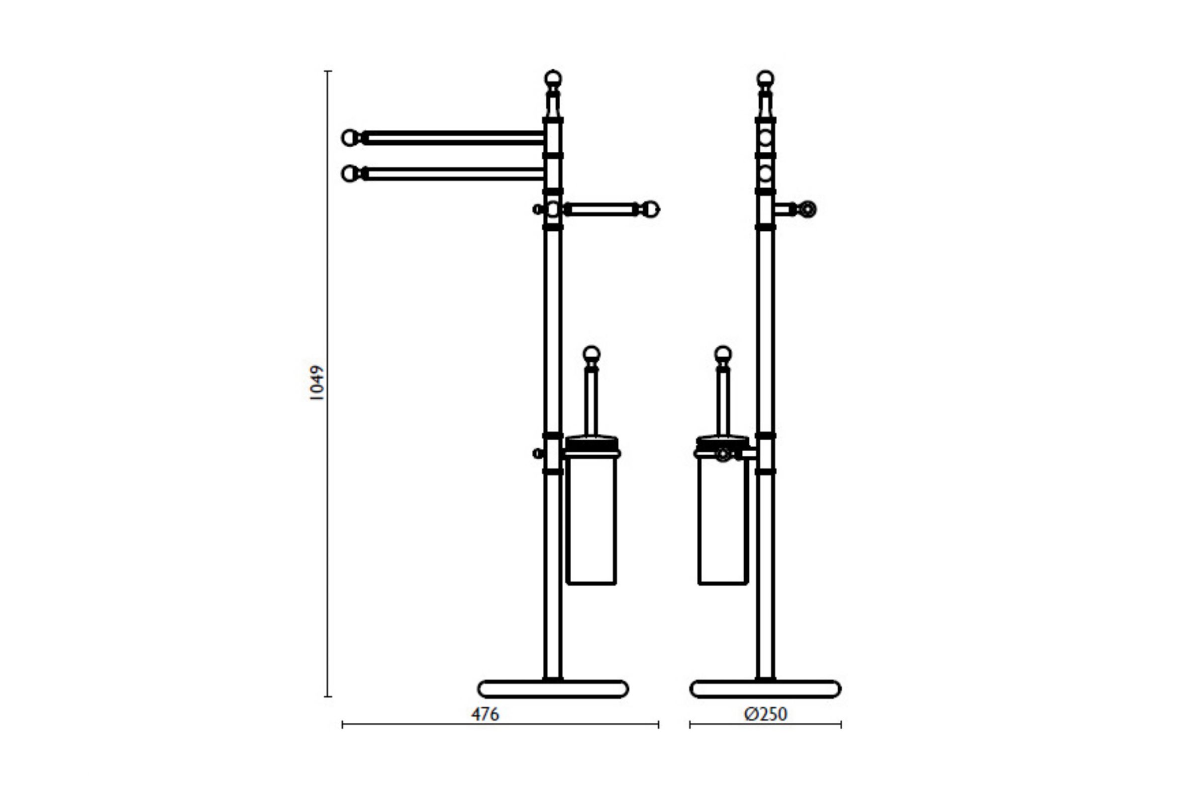 Piantana con 2 porta salvietta, porta rotolo e porta scopino in ottone h 105 cm RE 646 - RE 646 Cromo 51