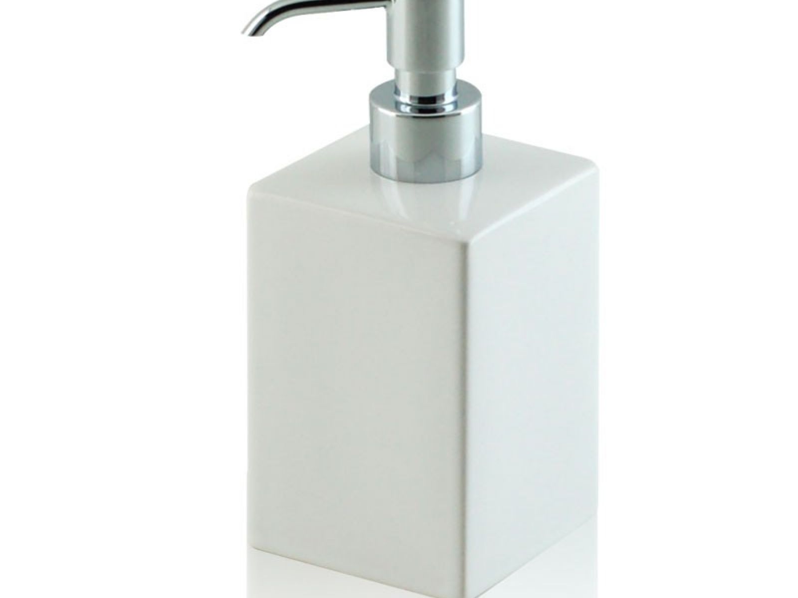 Dispenser - dosatore di sapone quadrato da appoggio in ceramica e ottone cromato - Dispenser - dosatore di sapone quadrato bianco BD-DIS-CBI-04