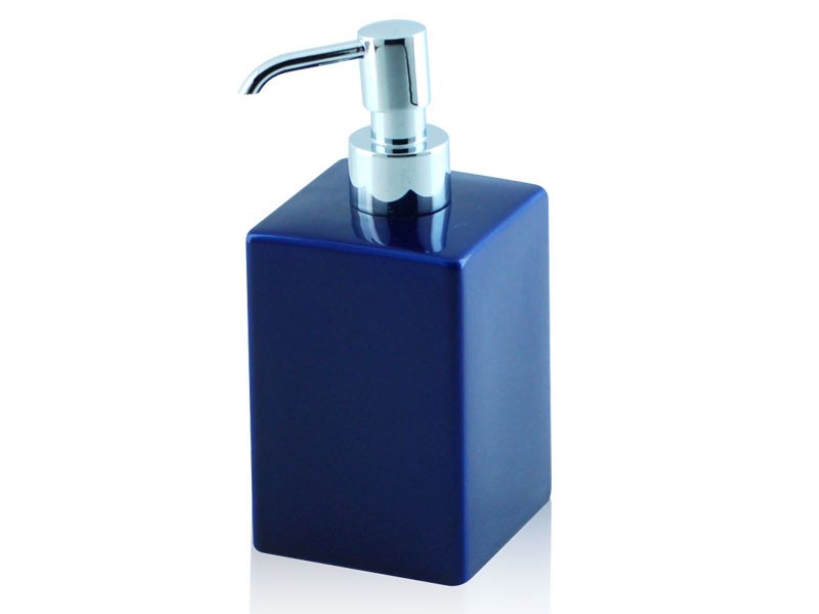 Dispenser - dosatore di sapone quadrato da appoggio in ceramica e ottone cromato - Dispenser - dosatore di sapone quadrato blu BD-DIS-CBL-04