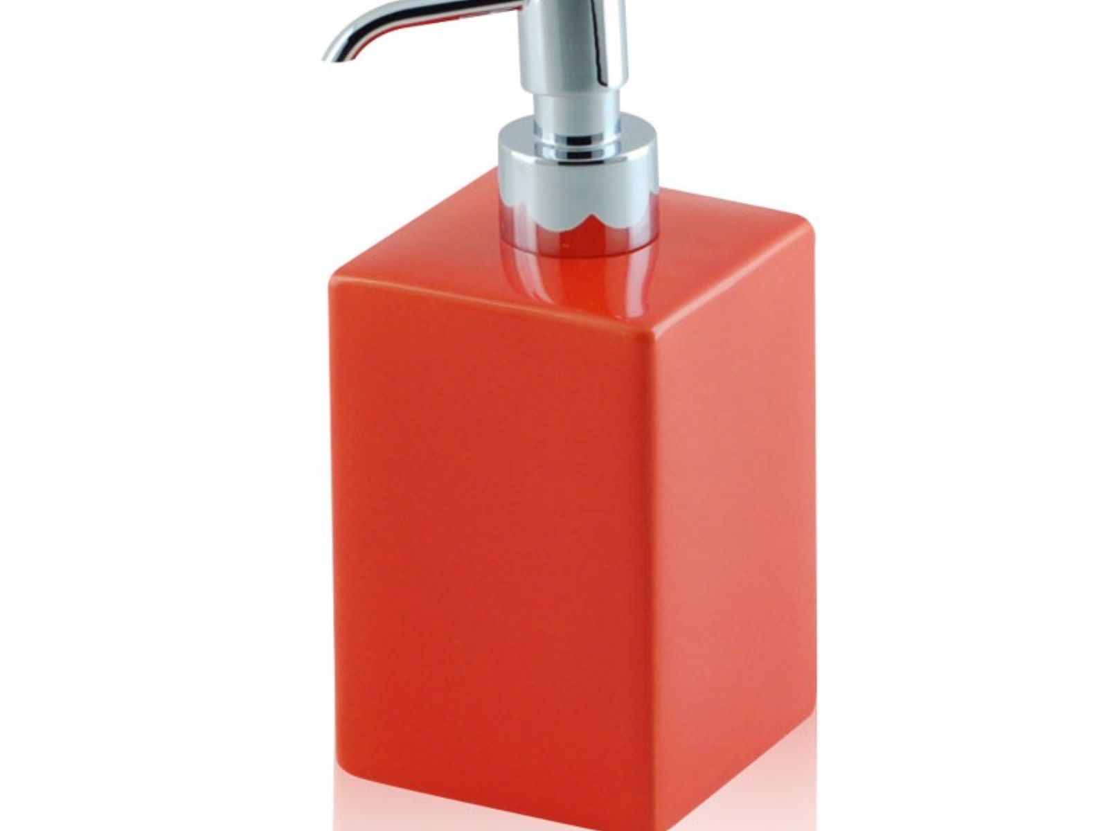 Dispenser - dosatore di sapone quadrato da appoggio in ceramica e ottone cromato - Dispenser - dosatore di sapone quadrato arancione BD-DIS-CAR-04