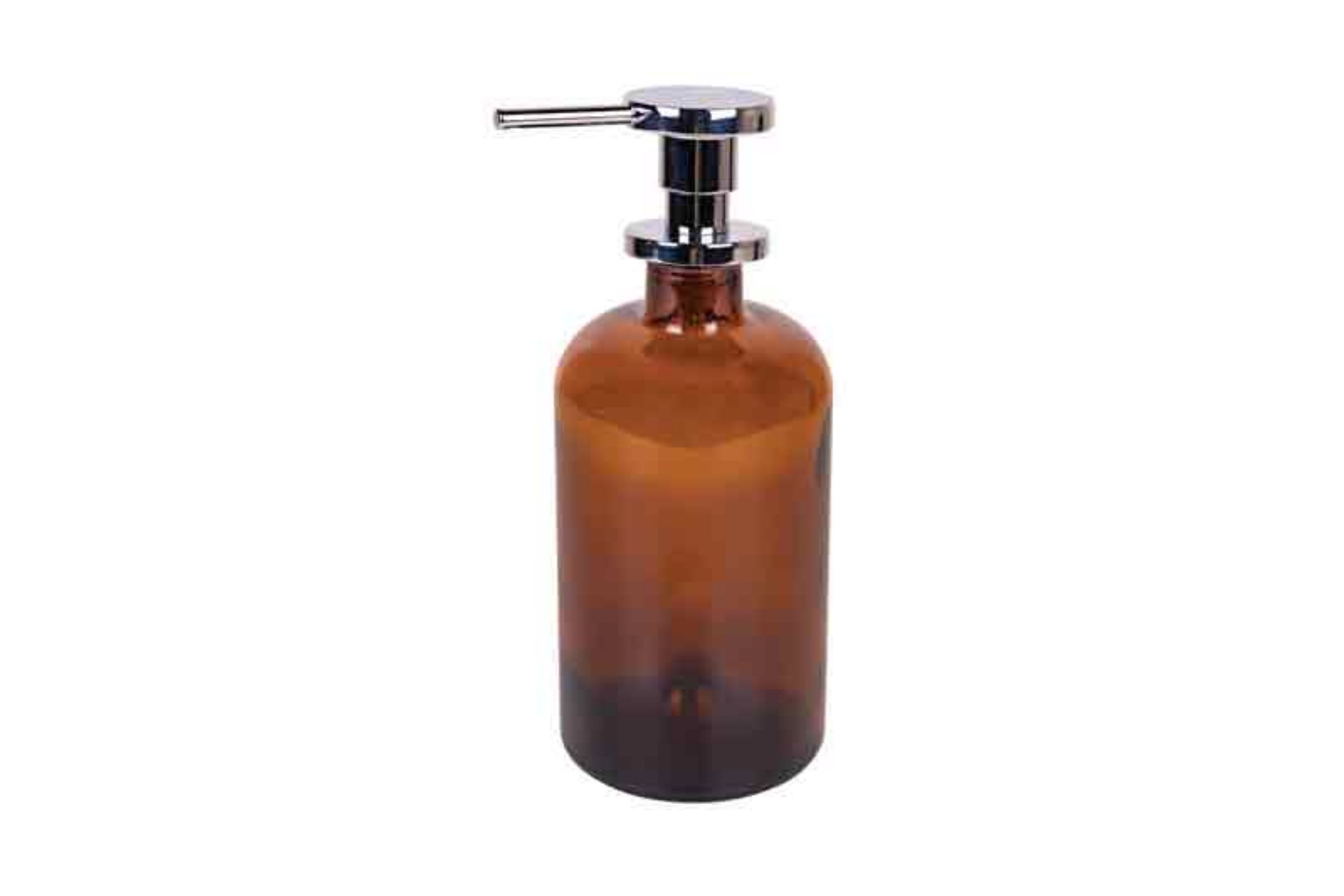 Dosatore sapone liquido (500ml ) in vetro AMBRA - Dosatore sapone liquido (500ml ) in vetro AMBRA - pompetta in ottone CROMO