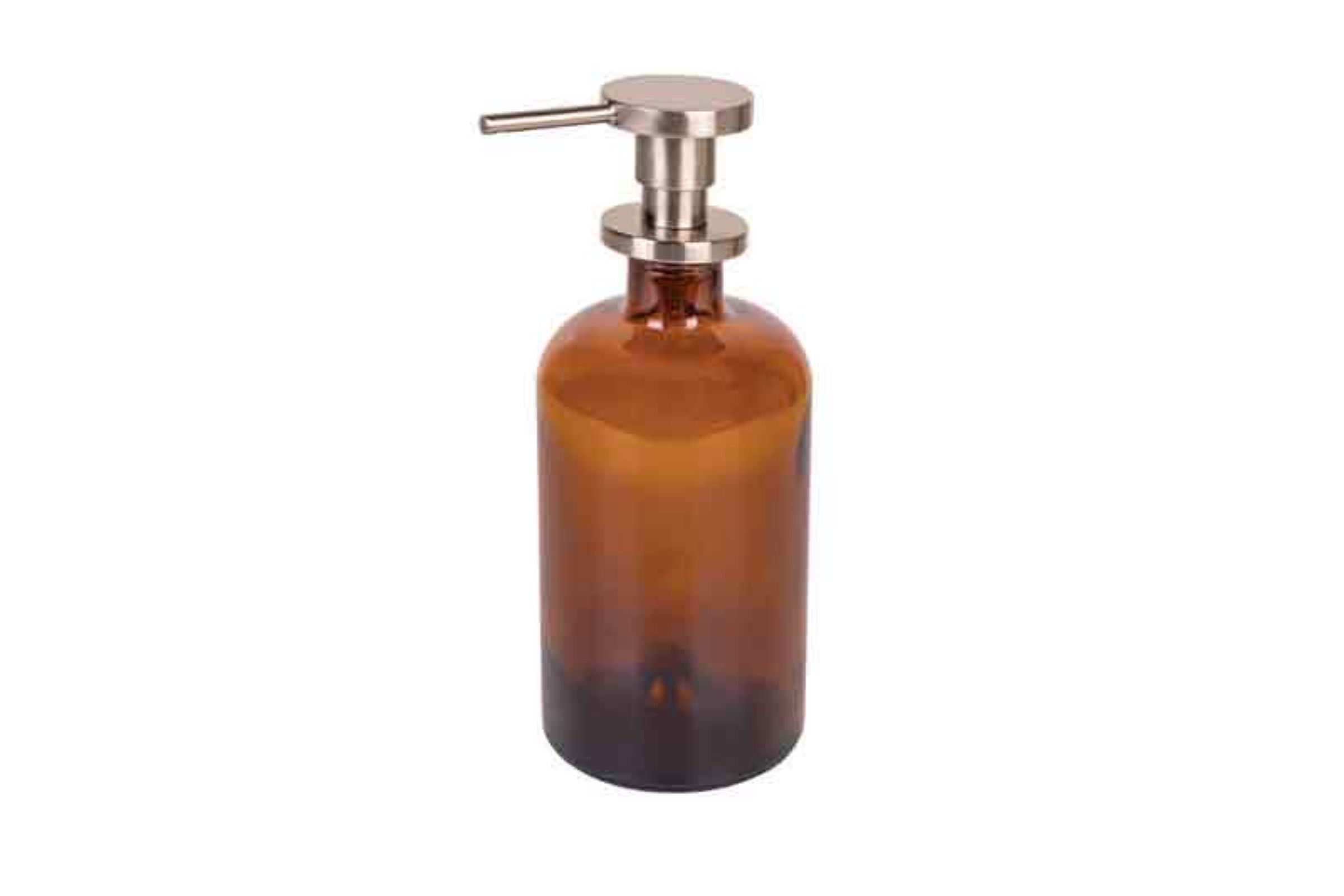 Dosatore sapone liquido (500ml ) in vetro AMBRA - Dosatore sapone liquido (500ml ) in vetro AMBRA - pompetta in ottone NICHEL MATT