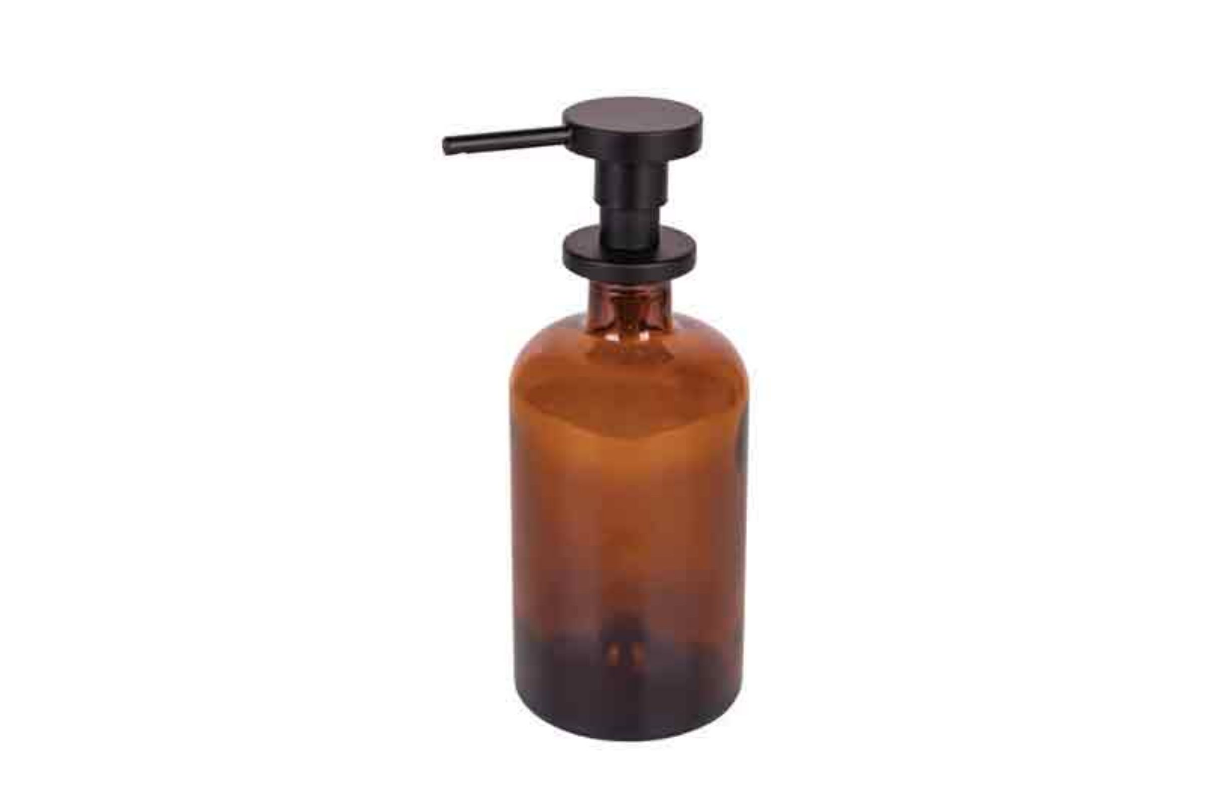 Dosatore sapone liquido (500ml ) in vetro AMBRA - Dosatore sapone liquido (500ml ) in vetro AMBRA - pompetta in ottone verniciato NERO OPACO