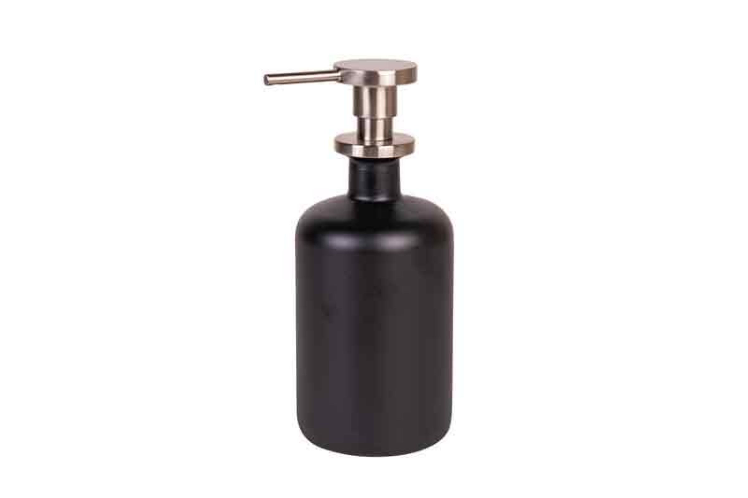 Dosatore sapone liquido (500ml ) in vetro NERO OPACO - Dosatore sapone liquido (500ml ) in vetro NERO OPACO - pompetta in ottone NICHEL MATT