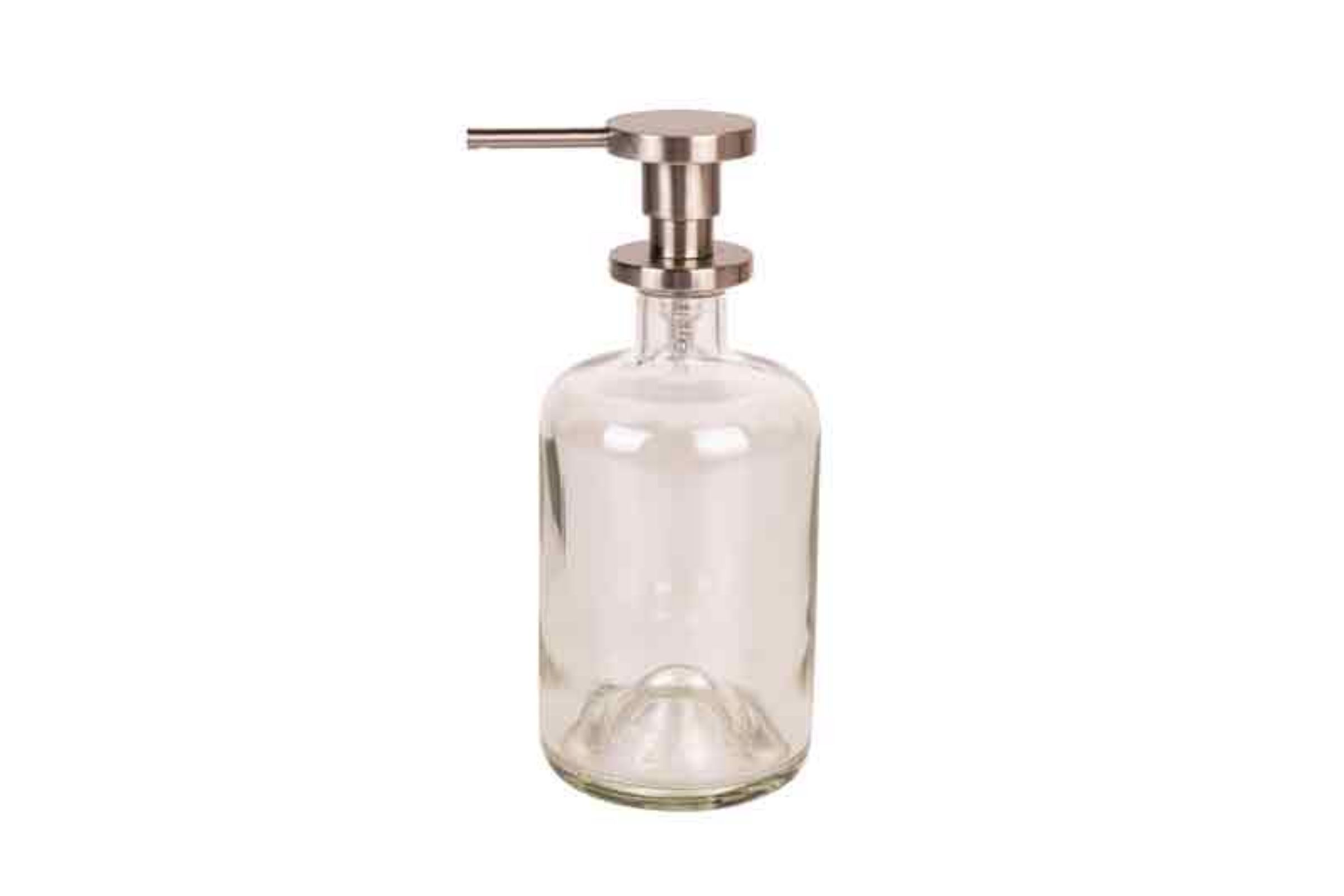 Dosatore sapone liquido (500ml ) in vetro TRASPARENTE - Dosatore sapone liquido (500ml ) in vetro TRASPARENTE - pompetta in ottone NICHEL MATT