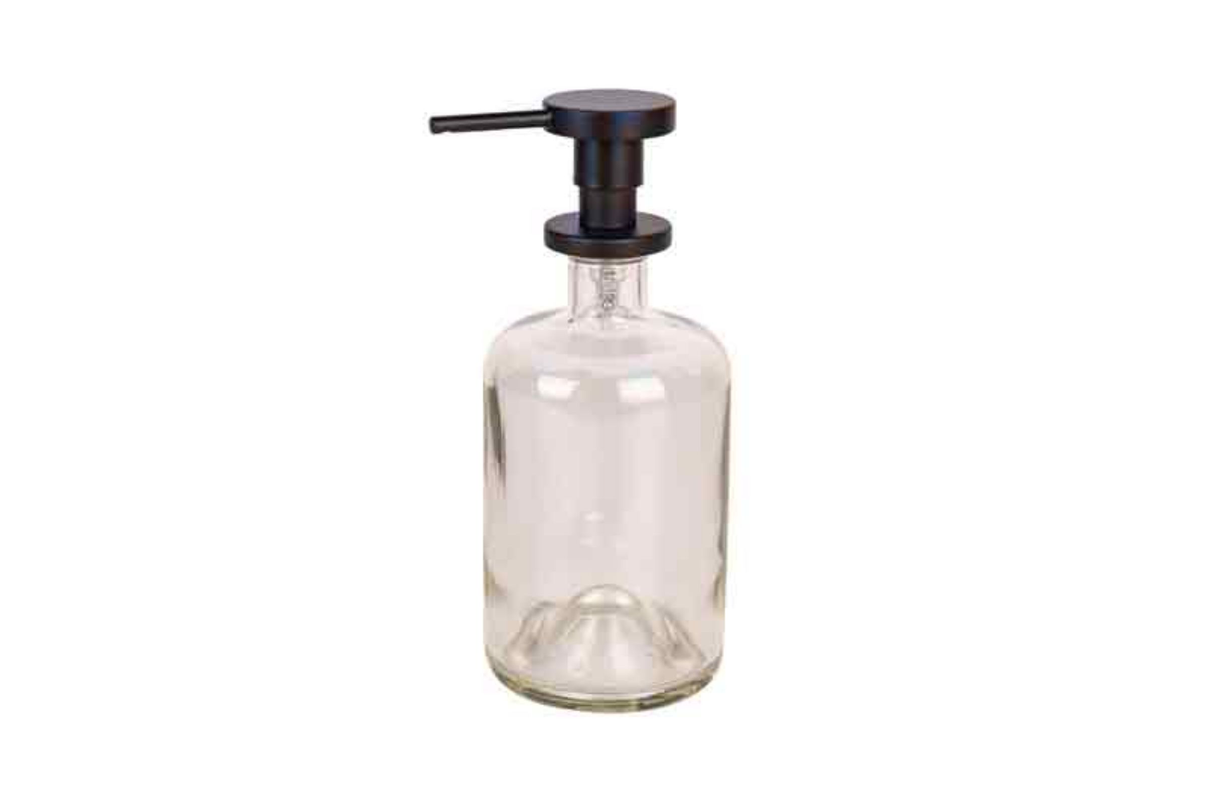 Dosatore sapone liquido (500ml ) in vetro TRASPARENTE - Dosatore sapone liquido (500ml ) in vetro TRASPARENTE - pompetta in ottone verniciato NERO OPACO