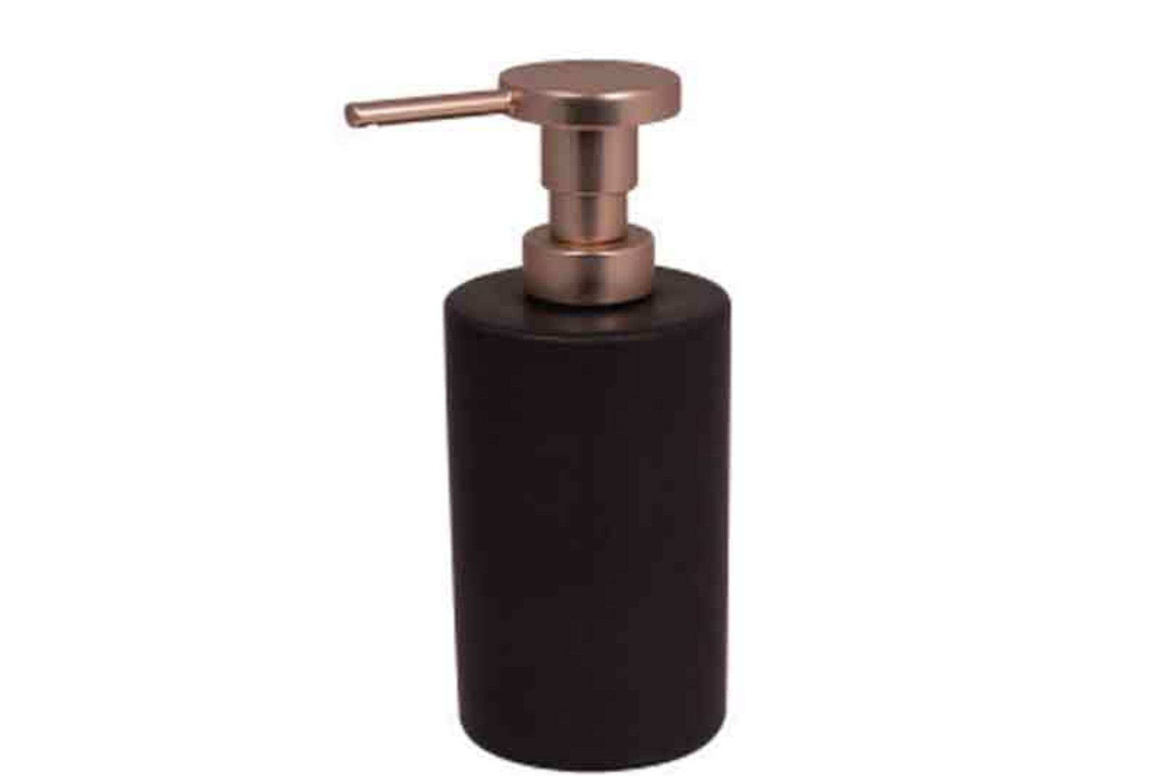 Dosatore ceramica tondo in appoggio NERO OPACO - Dosatore ceramica tondo in appoggio NERO OPACO - pompetta in ottone ORO ROSA OPACO SATINATO