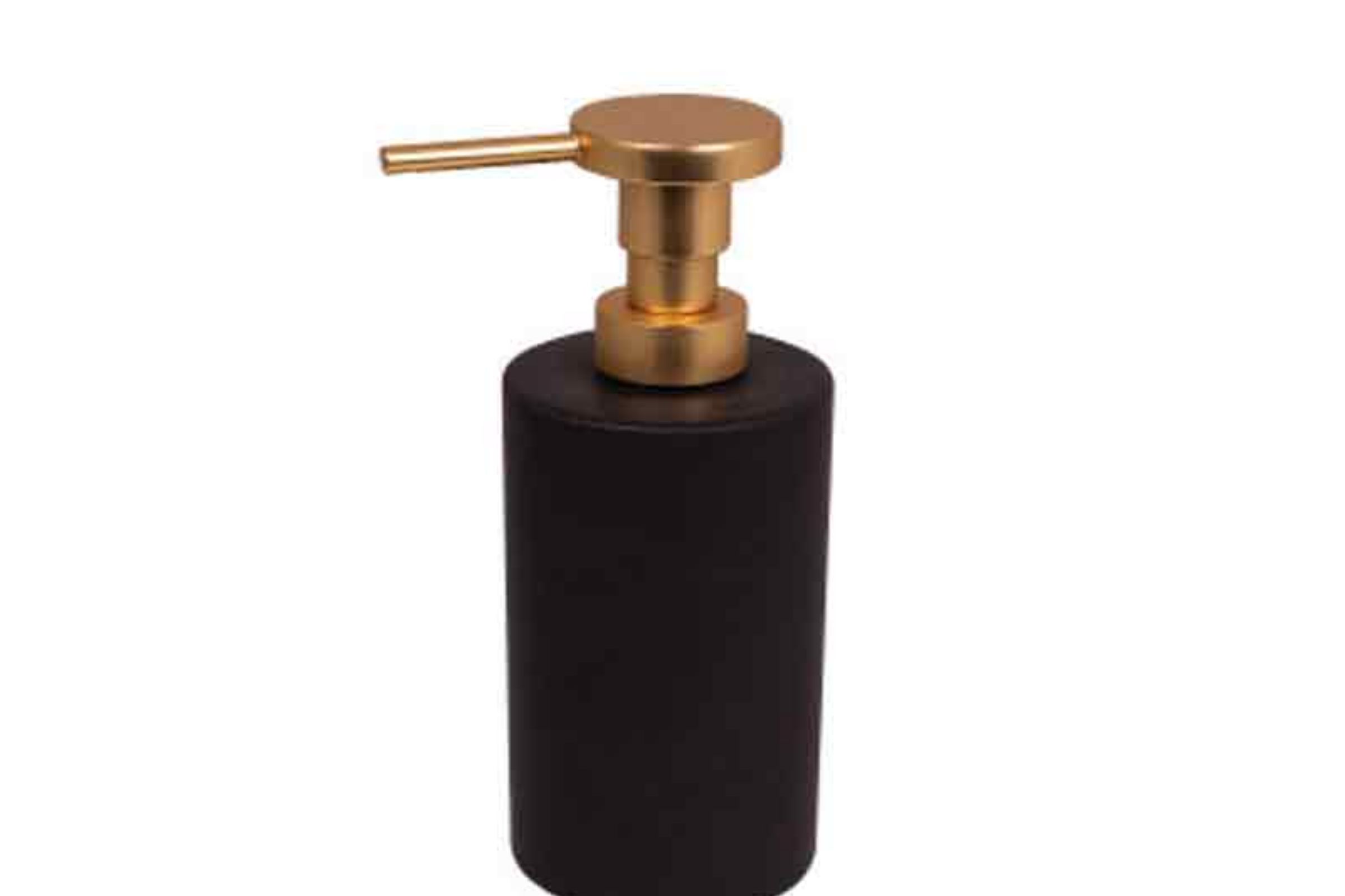 Dosatore ceramica tondo in appoggio NERO OPACO - Dosatore ceramica tondo in appoggio NERO OPACO - pompetta in ottone ORO OPACO SATINATO