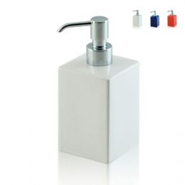 Dispenser - dosatore di sapone quadrato da appoggio in ceramica e ottone cromato