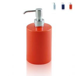 Round liquid soap dispenser in ceramic and chrome-plated brass