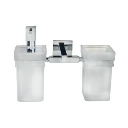 SCACCO DISPENSER SAPONE LIQUIDO, IN OTTONE CROMATO E VETRO AD INCOLLO A  PARETE ACCESSORI DA BAGNO LINEAG