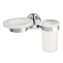 Porta sapone - porta spazzolini a muro in vetro satinato bianco Nova