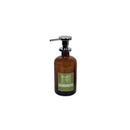 Dosatore sapone liquido (500ml ) in vetro AMBRA - serigrafia MODERNA - sfondo VERDE - pompetta in ottone cromo