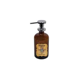 Dosatore sapone liquido (500ml ) in vetro AMBRA - serigrafia IL PIRATA - pompetta in ottone cromo