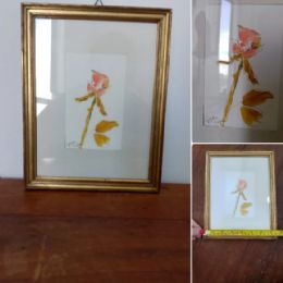 Quadretto vintage con rosa ad acquerello firmato
