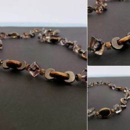 Collana lunga donna vintage con cubi trasparenti e inserti bronzo nero