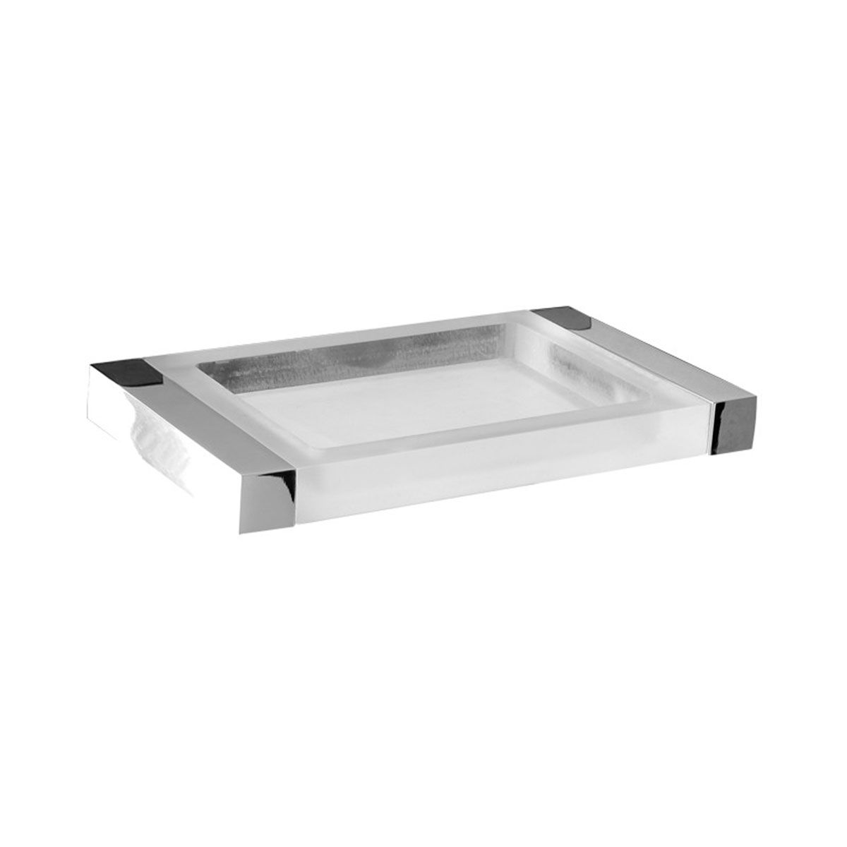 Porta sapone da bagno da appoggio linea Picasso in ottone cromato e plexiglas satinato