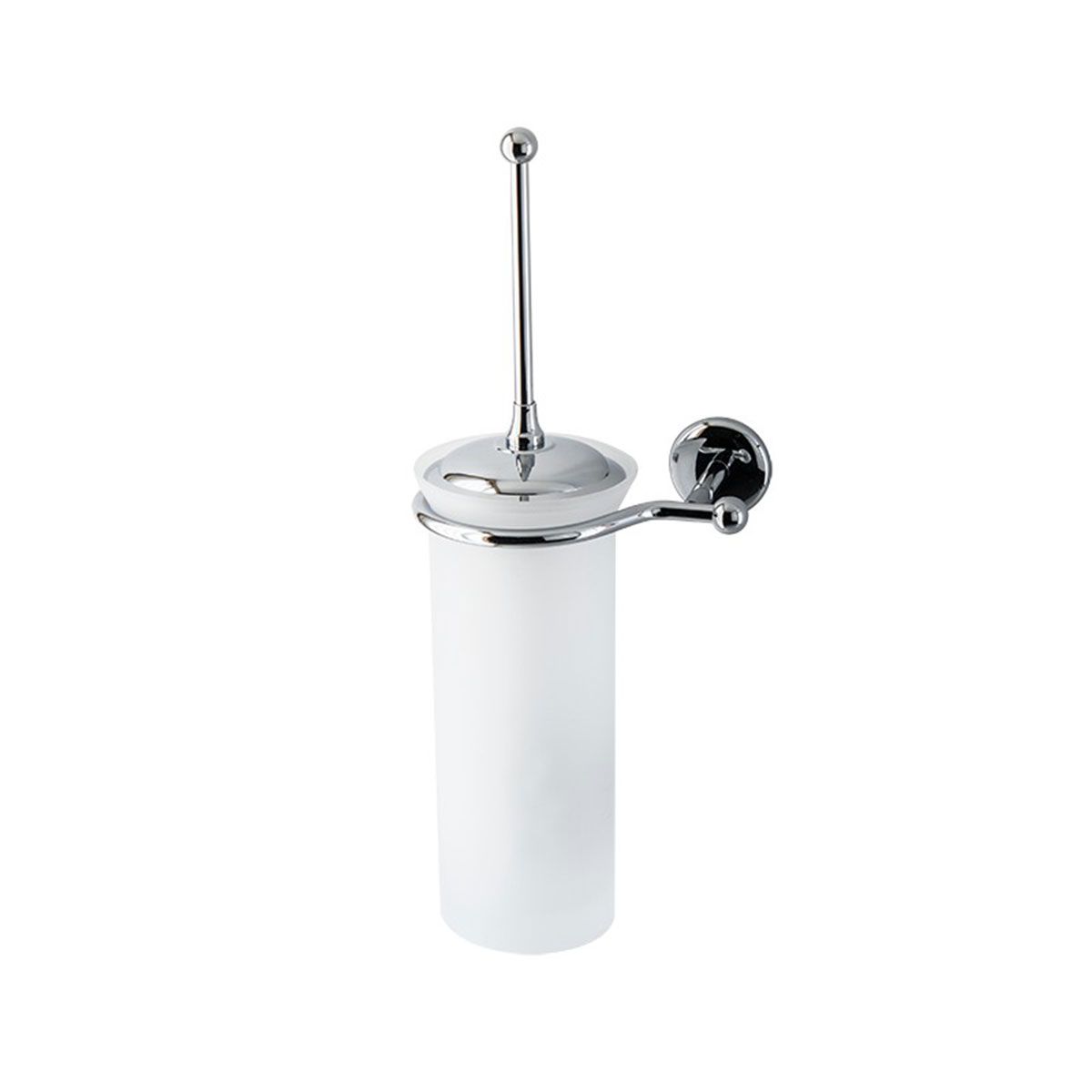 Porta scopino da bagno a parete Linea Elite in ottone cromato e vetro satinato