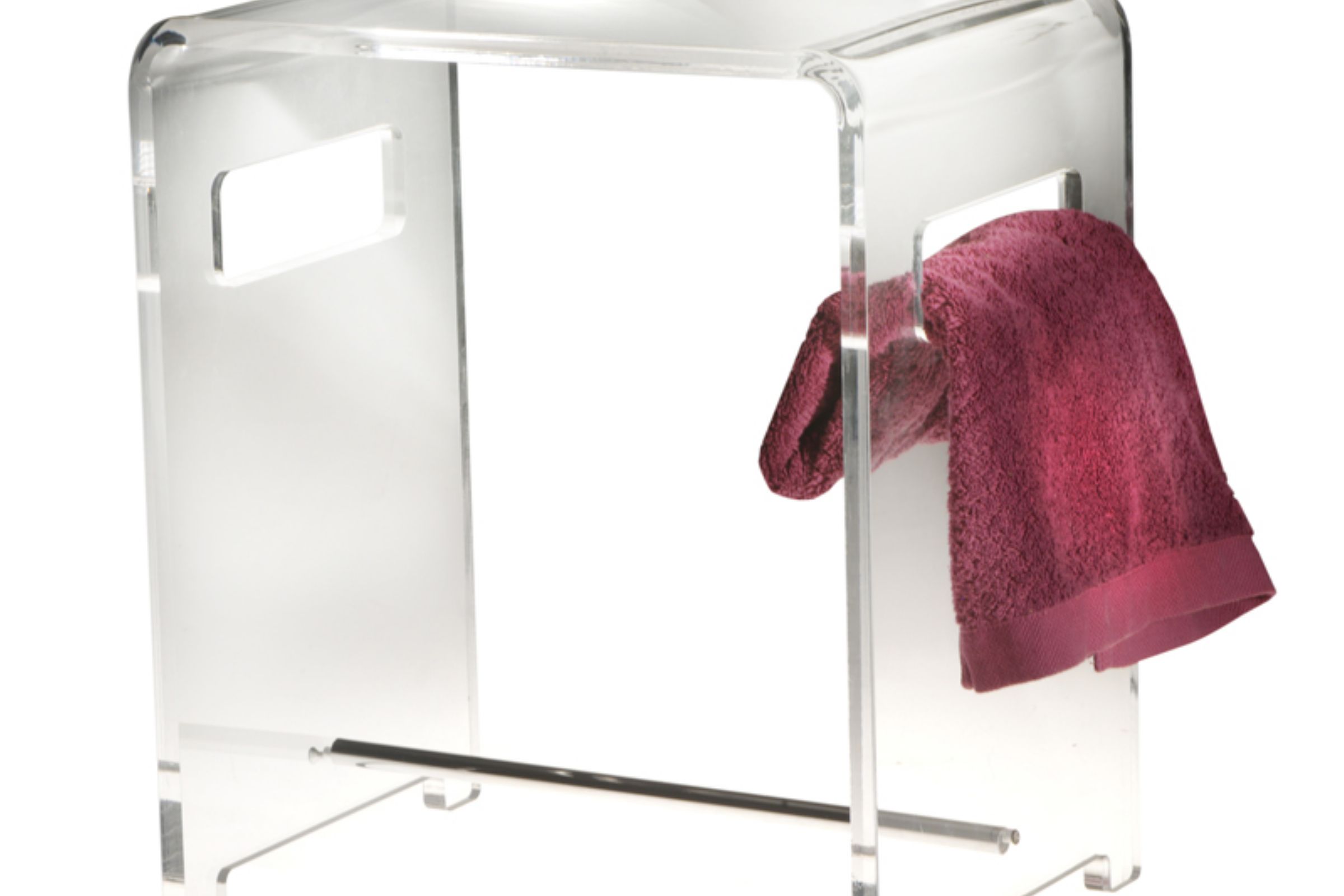 Sgabello in plexiglass con rinforzo in ottone cromato
