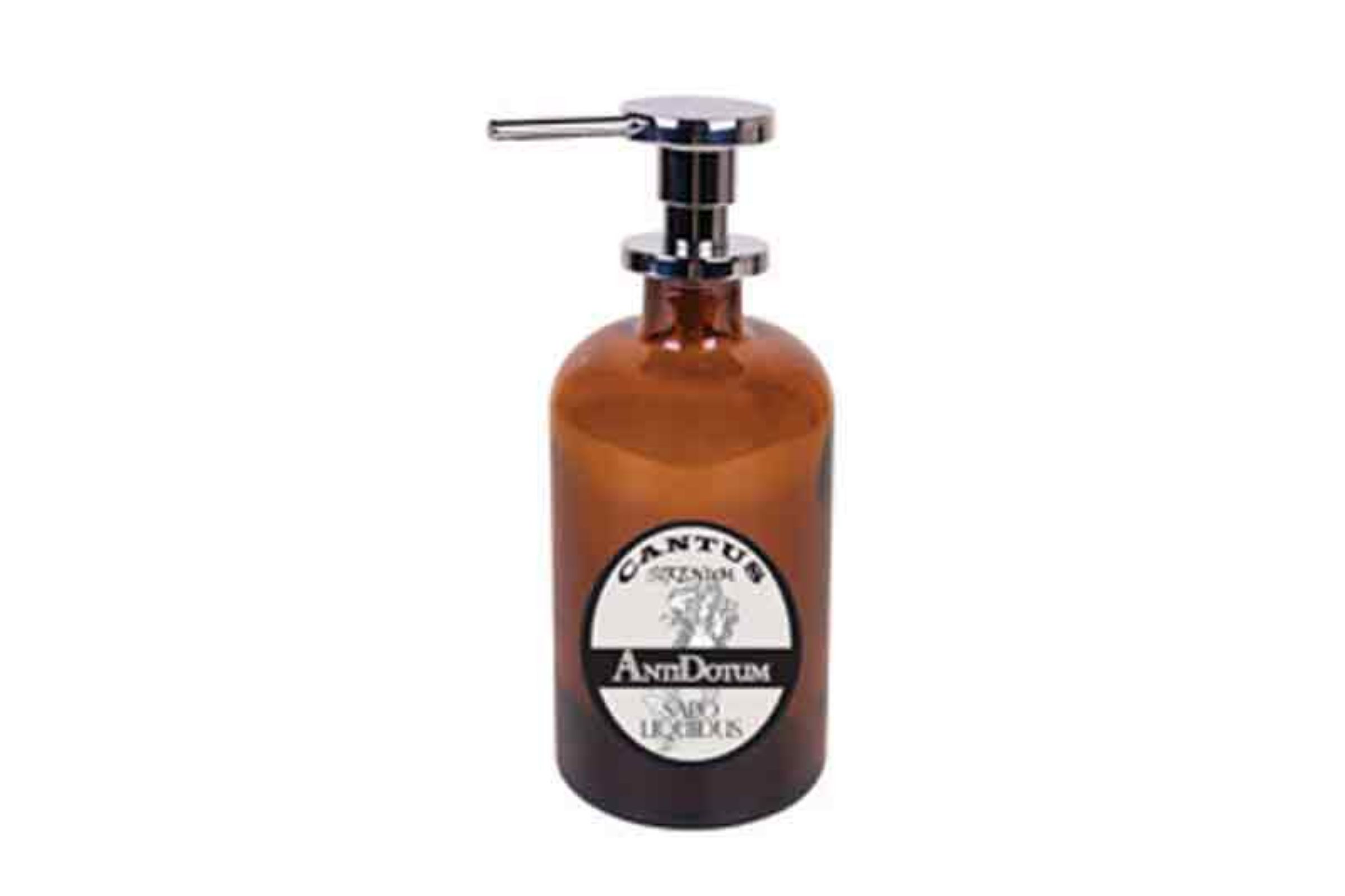 Dosatore sapone liquido (500ml ) in vetro AMBRA - serigrafia LA SIRENA - pompetta in ottone cromo