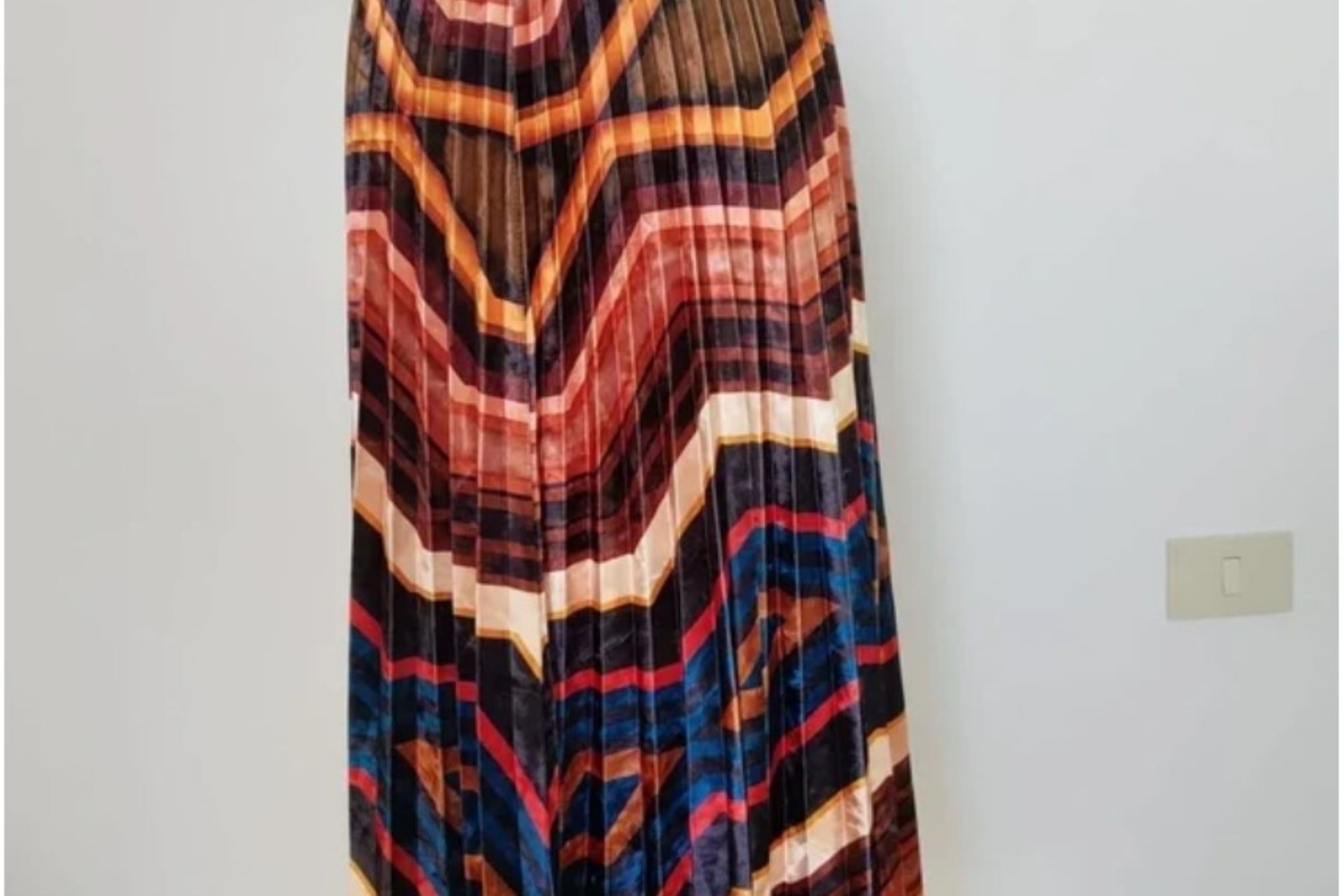 Abito lungo lino panna quadretti beige gonna a balze Made in Italy