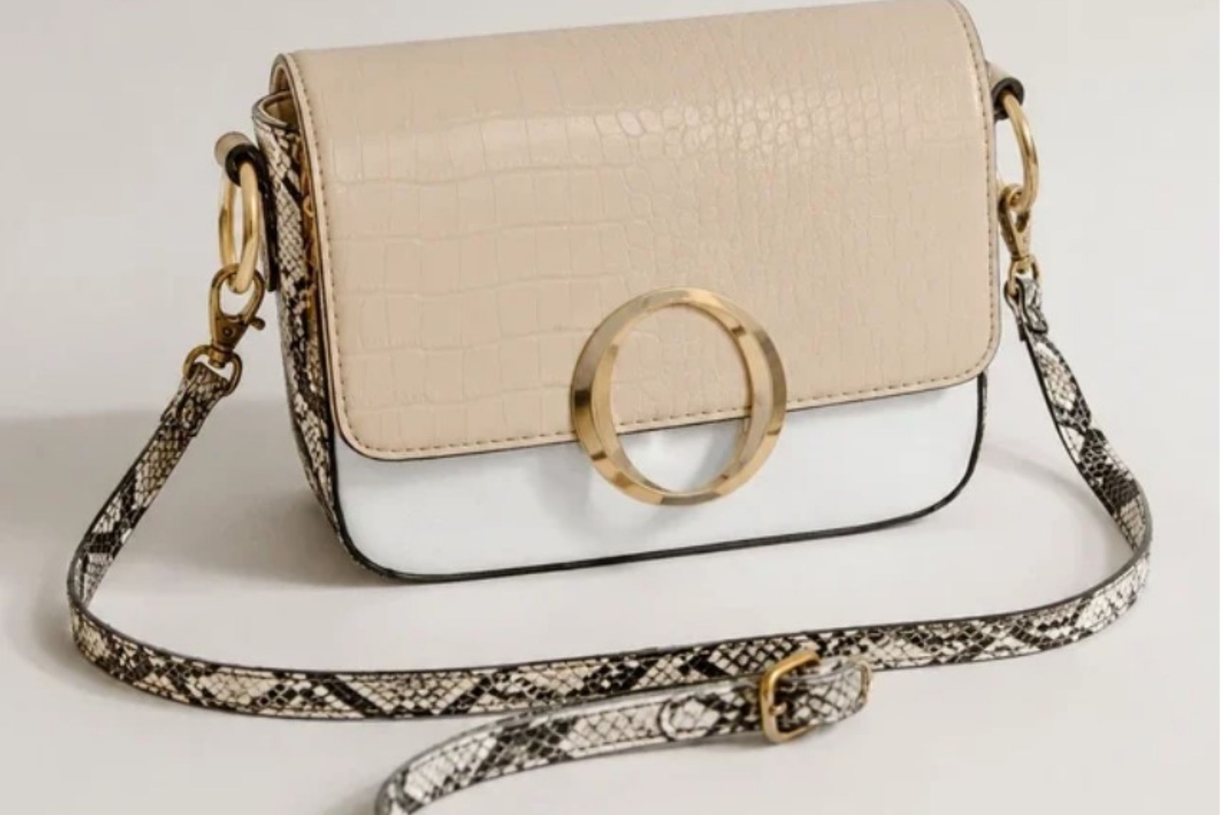 ALDO white and beige python-effect shoulder bag with gold details