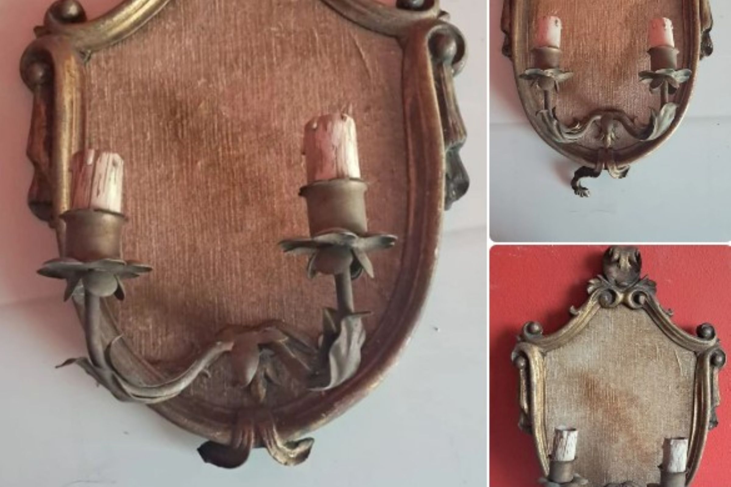 Coppia applique da parete vintage stile barocco dorato 2 luci