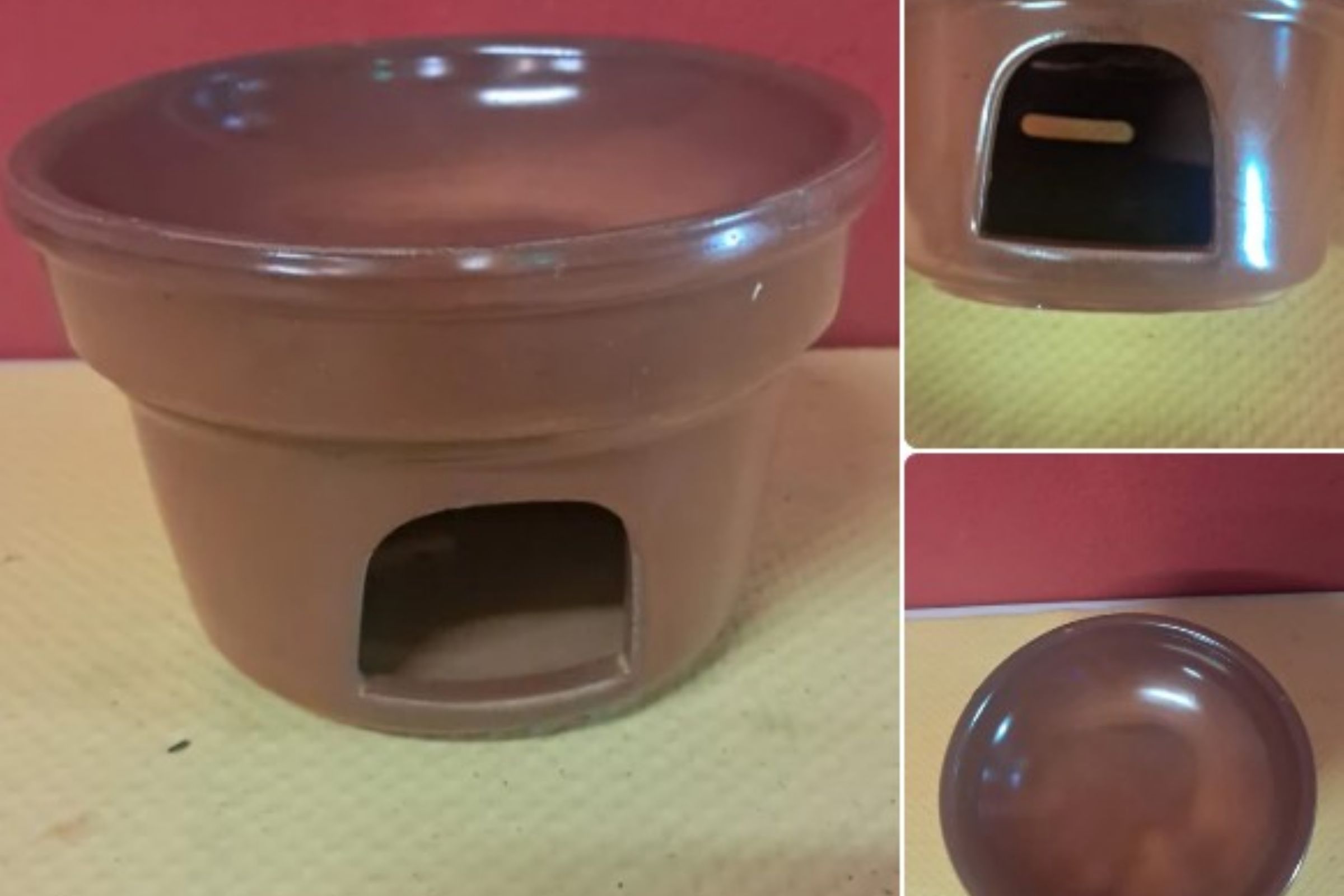 Set 3 scaldavivande vintage in ceramica marrone per antipasti e salse