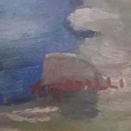 Quadro vintage paesaggio con fiume firmato cornice dorata