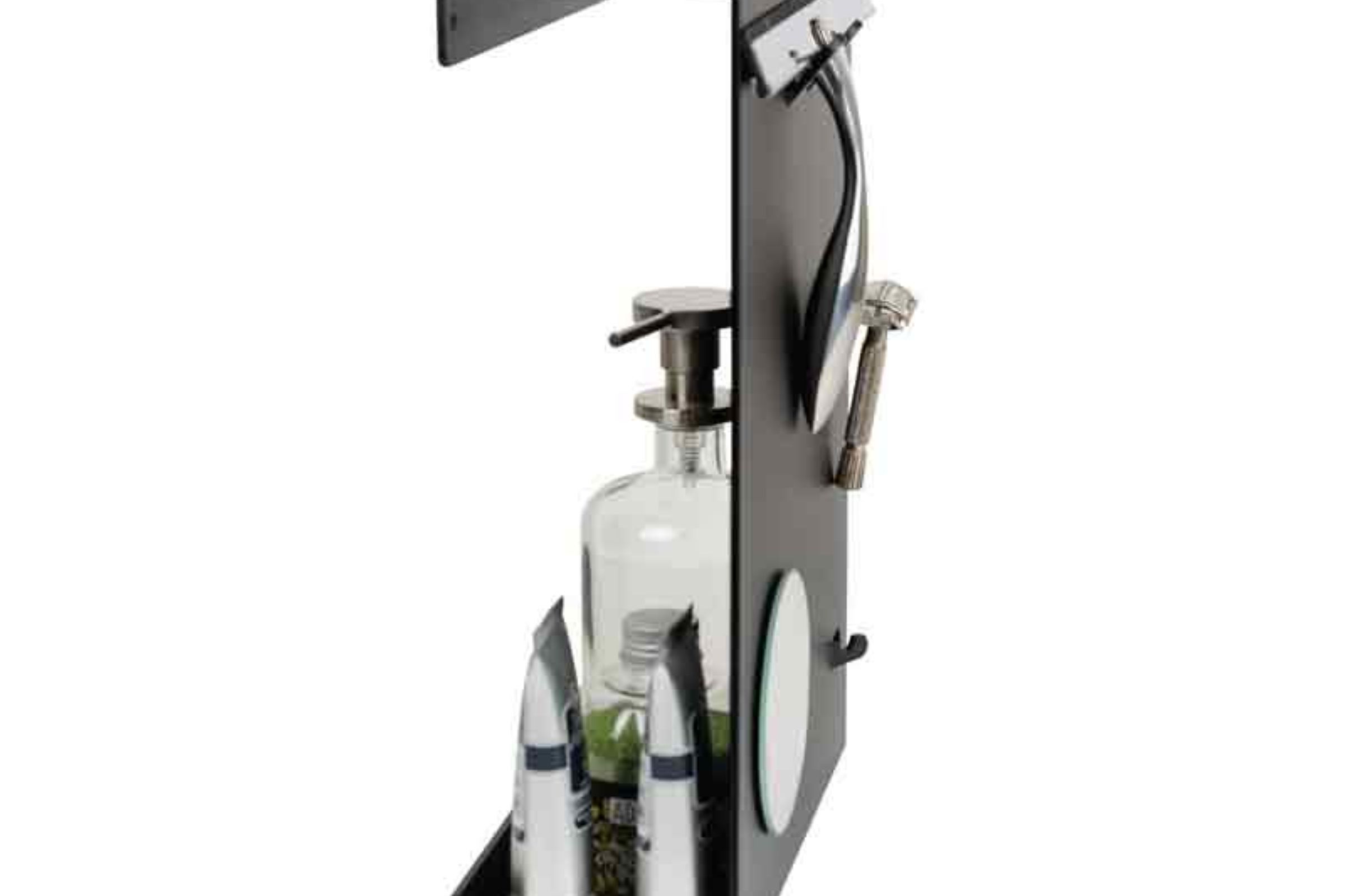 Mensola a parete porta oggetti da doccia: gancio per tergivetro, lametta e specchietto ingranditore (2x) Ø cm 10